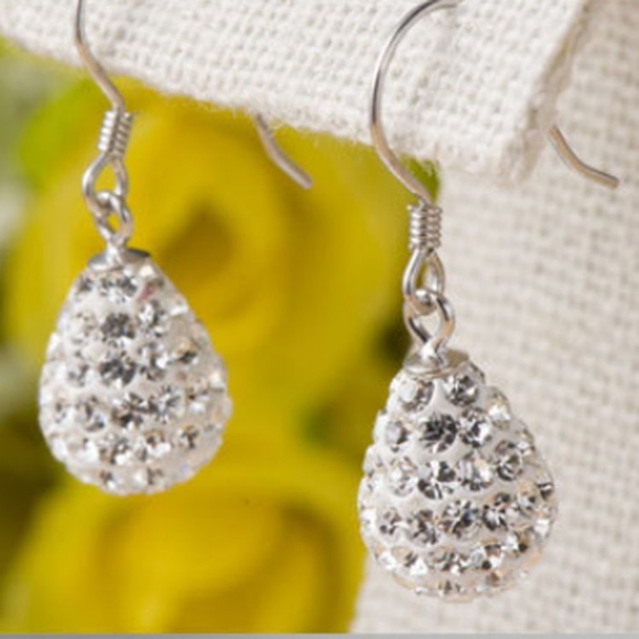 925 Sterling Silver Water Drop Rhinestone Earrings - Picture 3 of 4